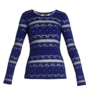 BCBG MaxAzria Long Sleeve Sheer Lace Royal Blue Top Fae Wiley XS